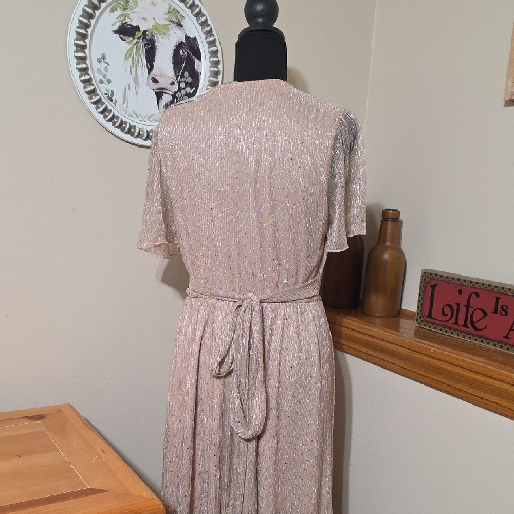 Simplee Apparel Shimmery Blush V-Neck Maxi Dress - Picture 9 of 13